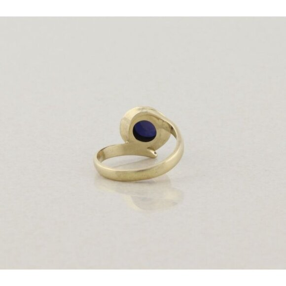 10k Yellow Gold Lab Created Blue Star Sapphire Ring Size 7 - Picture 5 of 8